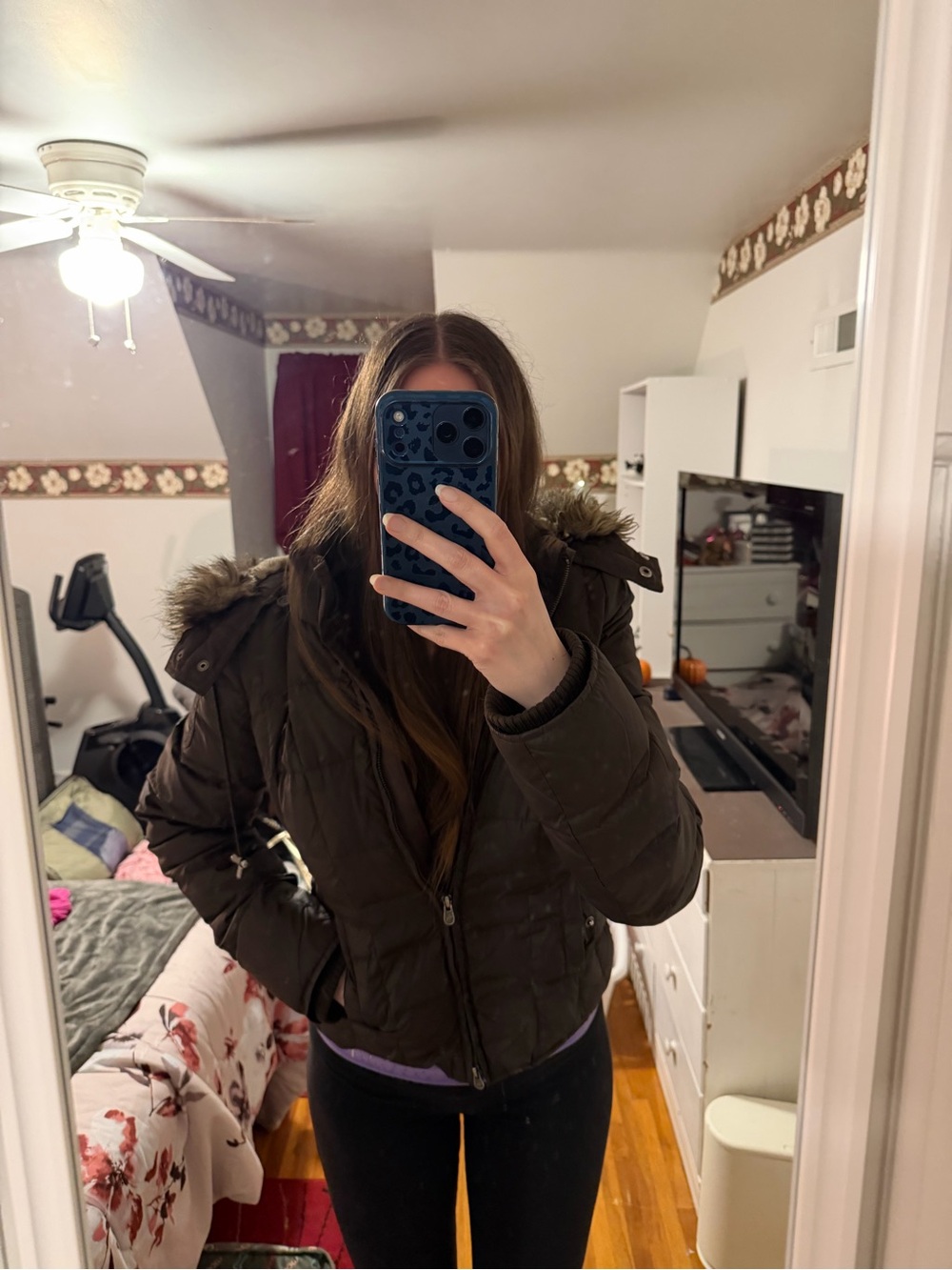 Abercrombie & Fitch Vintage Womens Brown Fur Hooded Down Puffer Jacket Y2K - Picture 10 of 15